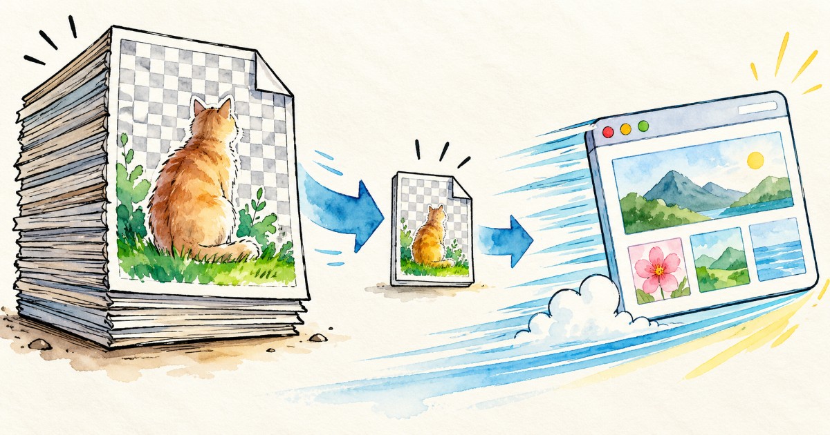 Ilustrace zmenšení obrázkového souboru a zrychlení načítání webové stránky